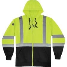 Sweatshirt, Hooded, Hi-Vis, w/Pockets/Zipper, 2X, Lime/SR/BK