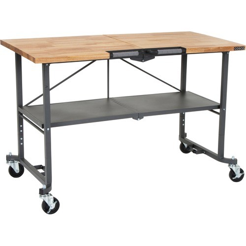 Workbench, Folding, Mobile, Hardboard/Steel, 52"x34.8"x25.5", GY