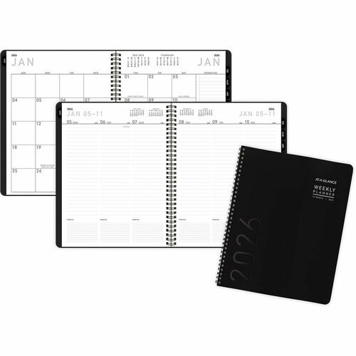 Contemporary Lite Weekly/Monthly Planner, 11 x 8.25, Black Simulated Leather Cover, 12-Month (Jan to Dec): 2026