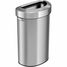 Trash Can, 23 Gal, Semi Round, 12-2/5"x19-4/5"x33", Silver