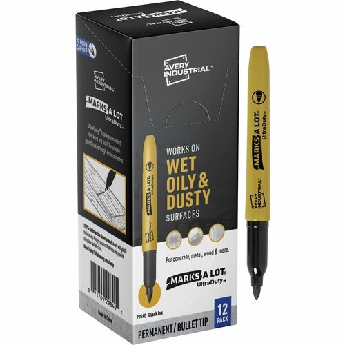 MARKS A LOT UltraDuty Permanent Markers, Fine Bullet Tip, Black 12/Box