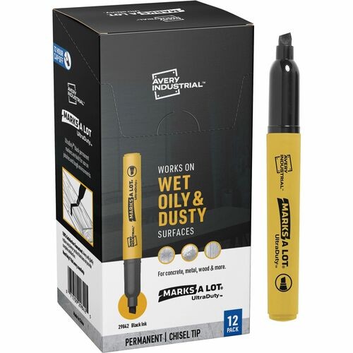 MARKS A LOT UltraDuty Permanent Markers, Medium Chisel Tip, Black, 12/Box