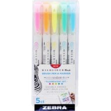 Brush Pen and Marker, Fluorescent, 1/2"x7/10x5-3/5", 5/PK, AST