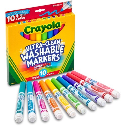 Ultra-Clean Washable Markers, Broad Bullet Tip, Assorted Bright Colors, 10/Pack