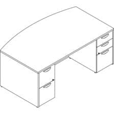 Double-ped Bowfront Desk, F/F, B/B/F, 72"x42"x29", GrayElm