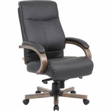 Hi-Back Exec Chair, 26.77"x29.5"x42.91"-45.87", BK/GYWoodgrain