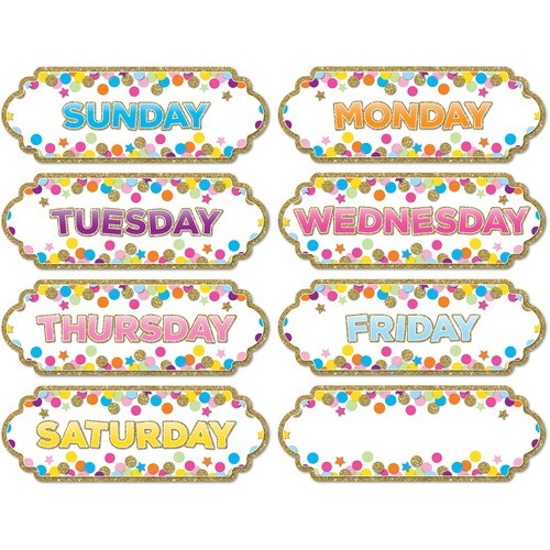 Board Header, Days, Magnetic, Confetti, 8 Pieces, Multi-Color