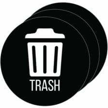 Refuse ID Sticker, Trash, w/Icon, 4" Dia x 0.1", 3/CT, Black