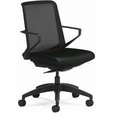 Task Chair, Black Vinyl, 27"x27"x41", BK Frame/BK Mesh Back