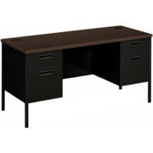 Dble Ped Credenza, w/Kneespace, 60"x24"x29-1/2", Mocha/BK