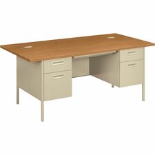 Double Pedestal Desk, w/Overhang, 72"x36"x29-1/2", HVST/PY
