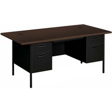 Double Pedestal Desk, 72"x36"x29-1/2", Mocha/BK