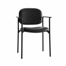 VL616 Stacking Guest Chair with Arms, Bonded Leather Upholstery, 23.25" x 21" x 32.75", Black Seat, Black Back, Black Base