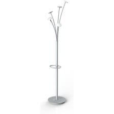 Coat Rack, 5 Round Pegs, Umbrella Holder, 69"H, Silver/Grey