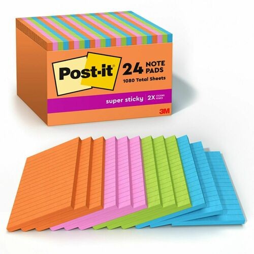 Pads in Energy Boost Collection Colors, Note Ruled, 4" x 6", 45 Sheets/Pad, 24 Pads/Pack