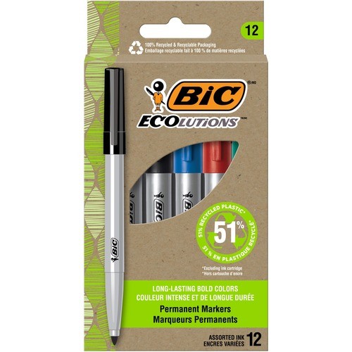 ReVolution Permanent Markers, Fine Bullet Tip, Assorted Colors, Dozen