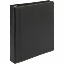 Binder, Leather, Round, w/2 Pockets, 1" Cap, Letter, Black