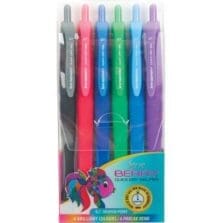 Pen, Gel, Retractable, 0.7mm, 6/PK, BK/BE/RD/DBE/PE/GN