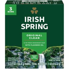 Bar Soap, Irish Spring, 12-Hr Protection, 3.75oz Bar, 18/CT