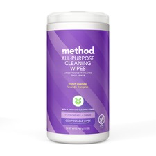 Wipes, Cleaning, Plant-based, French Lavender, 70/Tub, Purple