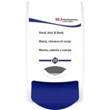 Dispenser, Manual, f/Hand/Hair/Body Wash, 1 L Cap, White/Blue