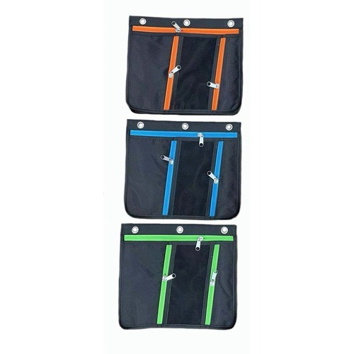 Pouch,Pencils, 3-Pckt, 3HP, 1"Exp, 11"x9-1/2", 24/DS, BK/AST