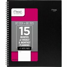 Planner, Wkly/Mthly, 15Mths, Oct-Dec, 8-1/2"x11"Page, BK