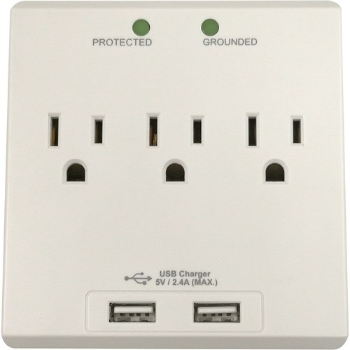 Charger Station, Wall, 3 Outlets, 2 USB Ports, 1050 Joules, WE