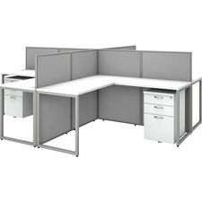 Desks, 4-Person, w4 Pedestals/Panels, 120"x120"x45", Pure White