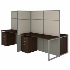 Workstation, 4-Person, w/Peds, 119.09"x60"x66.34", Mocha Cherry
