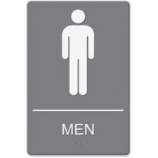 Sign, ADA, "Men", w/Braille, Plastic, 6"x9", Gray