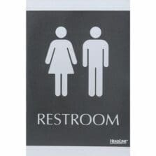 Signs, ADA, "RESTROOM", Adhesive, 6"x9", Silver/Black