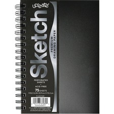Sketchbook, Poly Cover, Spiral Binding, 75Shts, 9"x6", BK