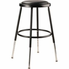 Stool, HeavyDuty, Padded, Footrest, w/AdjstLegs, SteelFrame, Vinyl, 14"Wx18.5"-26.5"H, Black