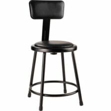 Stool, HeavyDuty, Padded, w/AdjstBackrest, SteelFrame, Footrest, Vinyl, 14"Wx31"-33"H, Black