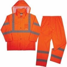Rain Suit, w/Jacket/Pants, Lightweight, Class3, Hi-Vis, M, Orange