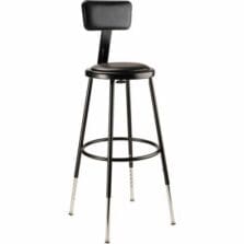 Stool, HeavyDuty, Padded, Footrest, w/AdjstBackrest&Legs, SteelFrame, Vinyl, 14"Wx38"-47.5"H, Black