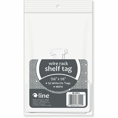 Tags, f/Wire Shelves, Tuck-In Loop, Customizable, 10/PK, White