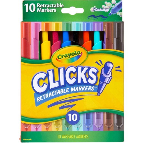 Super Clicks Retractable Markers, Assorted Bullet Tip Sizes, Assorted Colors, 10/Pack