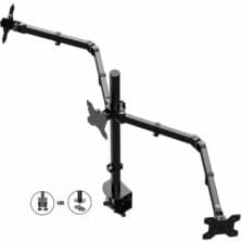 Monitor Arms, Triple, w/DeskClamp, Tilt, Swivel, BK