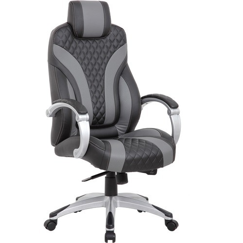 Chair, HingedArms, TiltControl, Vinyl, 27"x28"x48", BK/GY