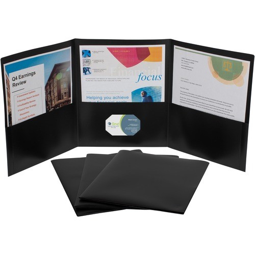 Portfolio, 3-Pocket, w/Card Holder, Poly, Letter, 24/BX, Black