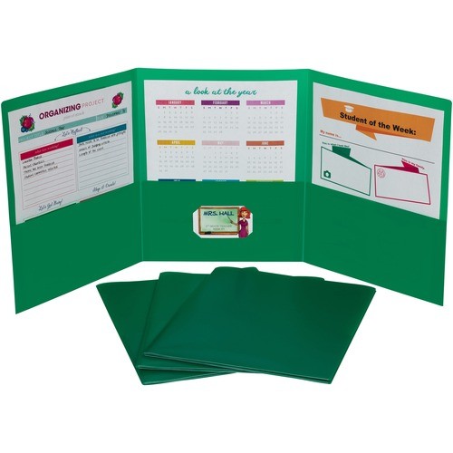 Portfolio, 3-Pocket, w/Card Holder, Poly, Letter, 24/BX, Green