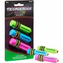 Eraser, Pencil-Shaped, 3/PK, Neon AST Barrel/ Top