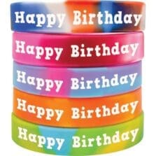 Wristbands, "Happy Birthday", 7-1/4" Circum, TieDye, 10/ST, AST
