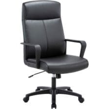 High-Back Chair, Leather, 26-2/5"x27-1/5"x41-1/3"-46-1/2", BK