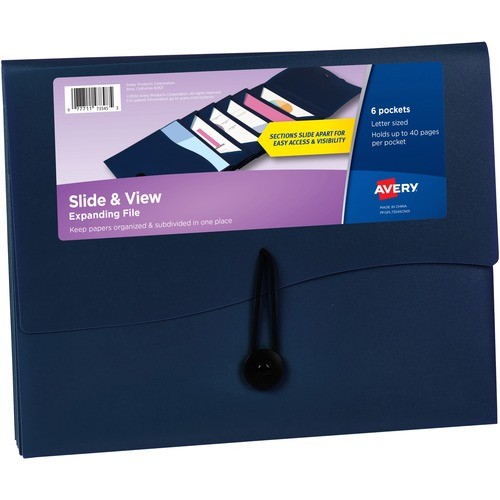 File Folder, 6-Pocket, Slide&View, Expanding, Letter-size, Navy