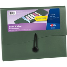File Folder, 6-Pocket, Slide&View, Expanding, Letter-size, Sage
