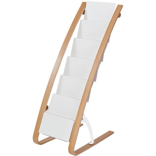 Literature Floor Display Rack, 19.68 x 13.38 x 36.61, White/Woodgrain