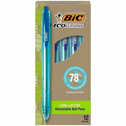 ReVolution Ocean Bound Ballpoint Pen, Retractable, Medium 1 mm, Blue Ink, Translucent Blue Barrel, Dozen